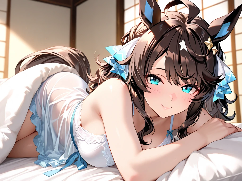 ((masterpiece)), ((best quality)), (ultra-detailed), on the bed, a cute girl, 1girl, solo, underwear00, ((beautiful eyes)), smile