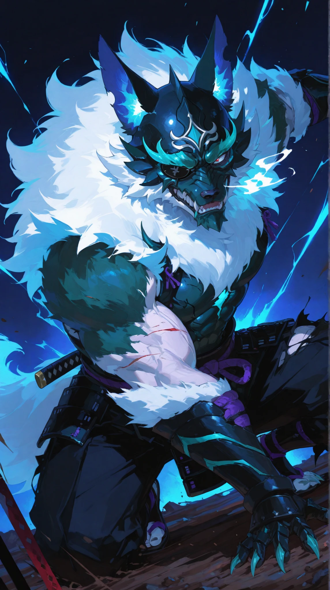 Top quality ultra-fine illustrations, movie poster, Zatoichi, Blind Swordsman, shuimobysim, Shukezouma:0.5, badashanren(bamboo forest, dark night with beautiful full moon, rays of light through bamboo, backlighting) (beautiful face and eyes with great detail) absurdres perfect anatomy ((Beastman))) (furry, solo focus, Japanese kimono, ninja, sword with blue flames, battle duels, smoke pipe in one's mouth) (furry anthro:1.7) ((((furry body, animal facial features, animal body features)))) ((((animal muzzle highly detailed fur)))) full body, sturdy look, shouting, combat regime (dynamic pose),