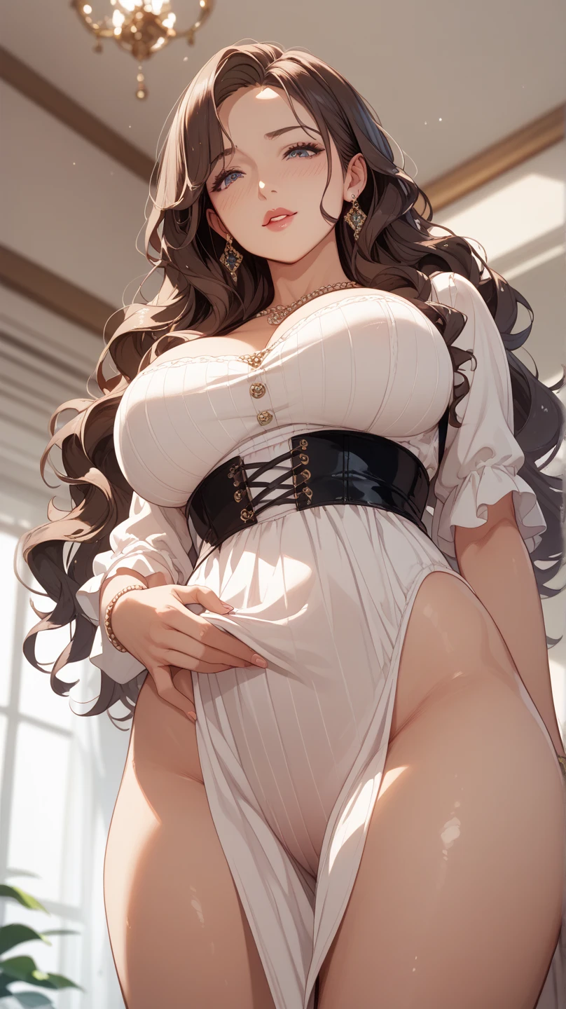tmasterpiece，Best quality, Photorealistic， Hyper-Resolution, Ultra-realistic 8K CG，1girll，long whitr hair，Flawless face，cleavage，From behind,huge tit