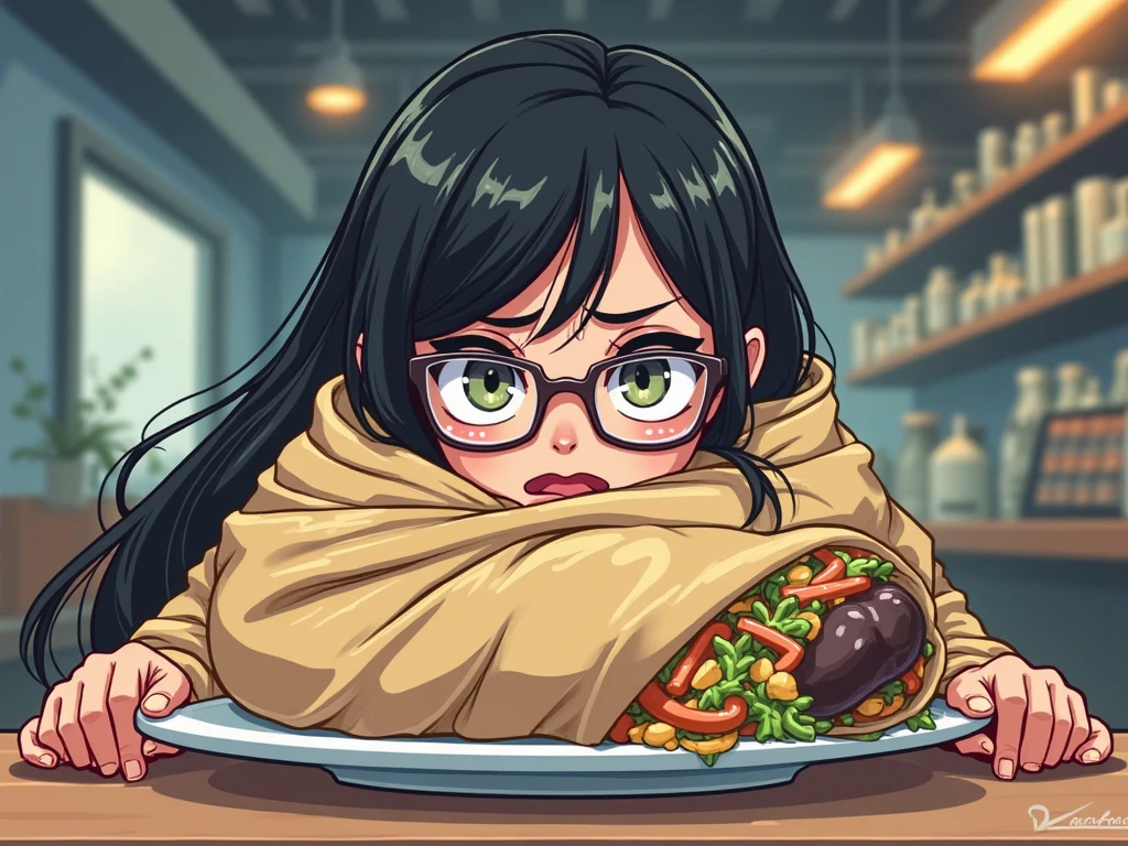 Messy Obese woman in hijab sitting on the floor eating pizza and burgers