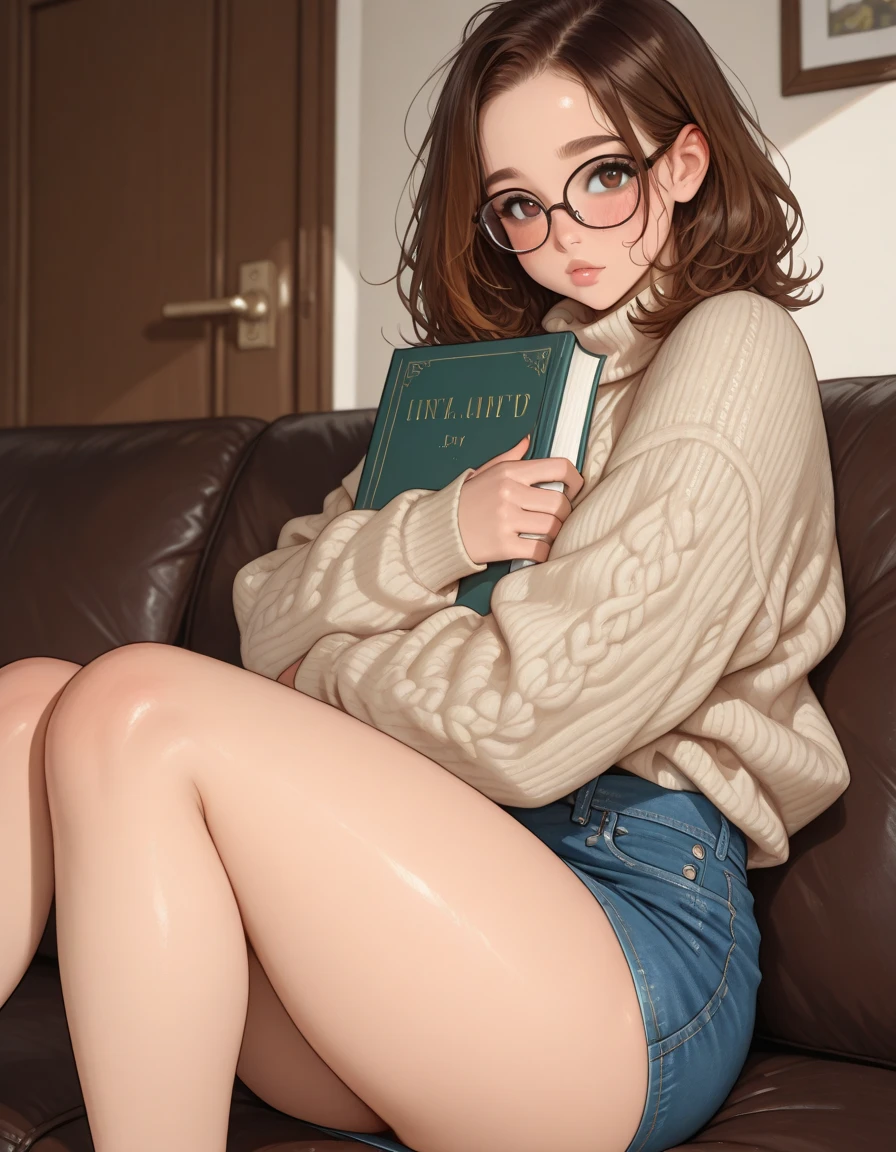 Image of a naked and well-styled woman having sex secretly in a library