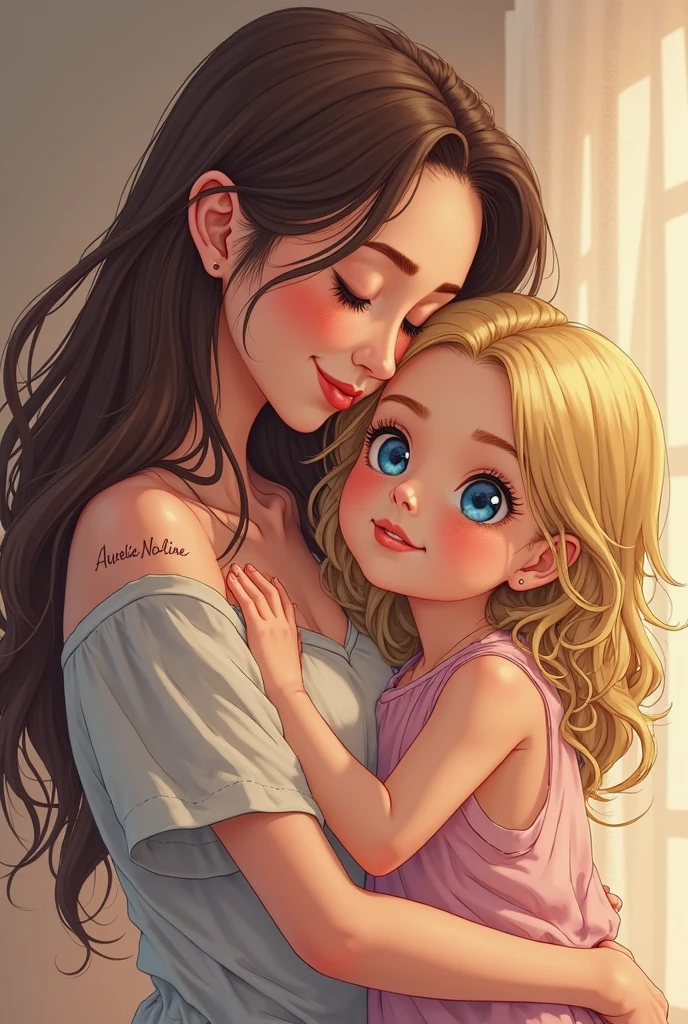 "mom and her daughter hugging", by rubio,Leotard, neckline trimming, Masterpiece, realist, high resolution, high quality, of the highest quality, Best Quality, ultra detailed, extremely detailed,
