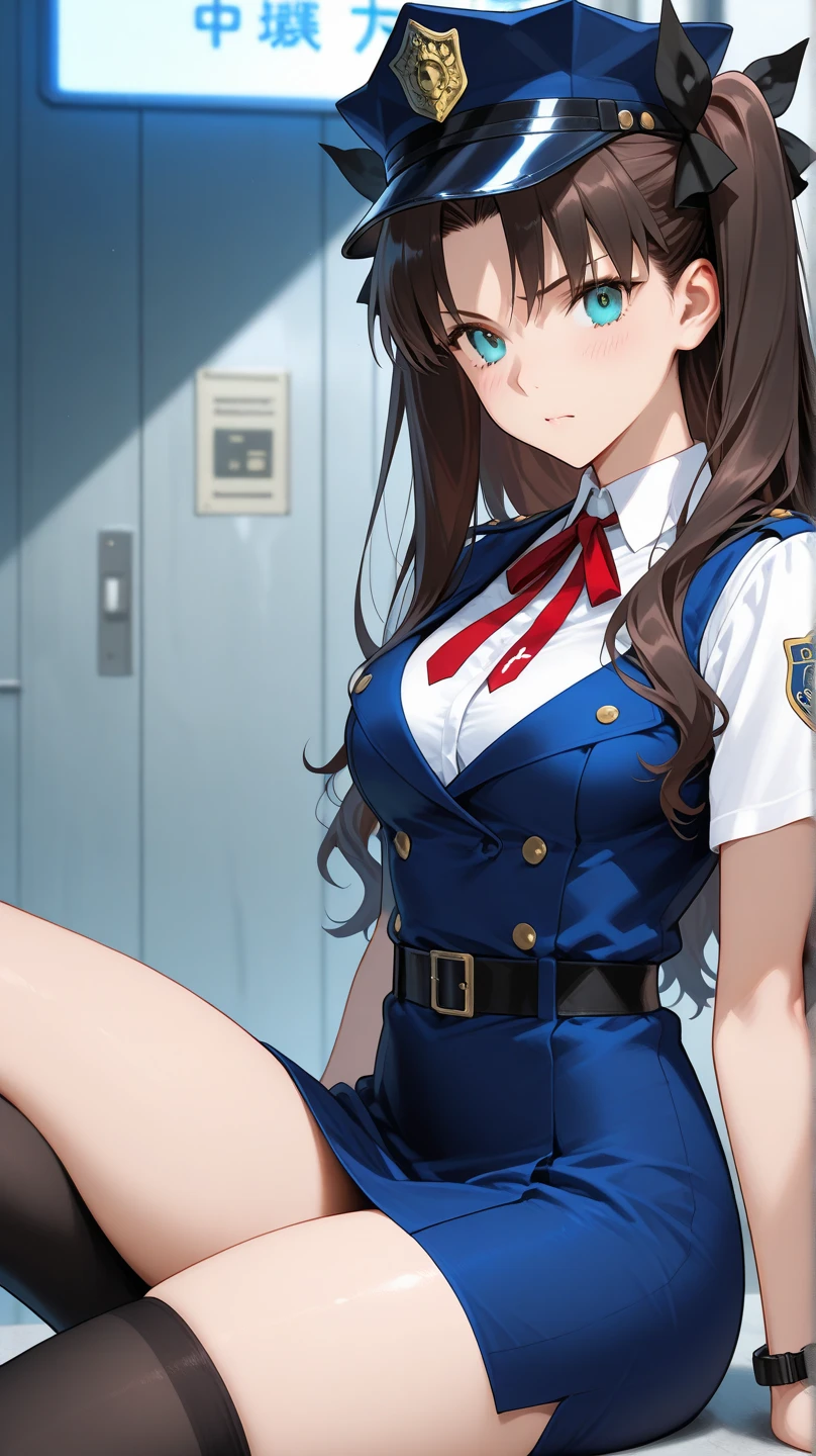 Indoor Hospital, 1 Female Soloner, /(nurse uniform/) /(brown long hair/) french braid, ((((vulgarity)))), (masterpiece best quality:1.3) Delicate illustrations ultra-detailed high resolution, (1 woman,small breasts,very skinny:1.2),covered erectile nipples,panties aside,
