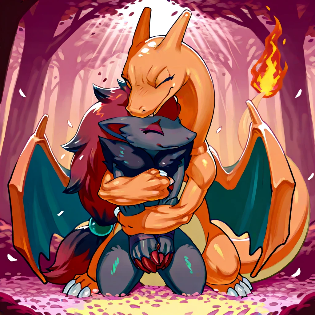 a horny male Zeraora sitting on a rock while having his glowing penis sucked by a boy with pink hair, Zeraora sitting on a rock, 2 boys, full body shot, side view, from side, fellatio, pink hair, yellow hair, blue eyes, purple eyes, penis in mouth, penis ballsdeep in mouth, penis balls deep in mouth, full length of the Zeraora's penis entirely hidden in mouth, full penis in mouth, entire penis in mouth, deepthroat, oral sex, blowjob, suck dick, suck penis, grab head roughly, rough,, 2 boys, two boys, two males, duo, male male, ray tracing, bloom, warm colors, lighting, reflections, high quality, detailed fur, 22 years old, fully naked, naked. two males, (Libido Boy), male Zeraora, male Zeraora, Zeraora, Zeraora fur, Zeraora Head, Zeraora body, Zeraora with glowing penis, (Zeraora body), yellow fur, (human body), (human skin), human boy, gay, erect glowing penis standing forward, overgrown hut deep in the dark forest, dense foliage, bushes and leaves everywhere, dense forest, river, dark, night, no lights, fairy lights, darkness, fireflies, blushing, heavy blush, blushing heavily, drooling, moaning, cum, cum in mouth, cum dripping from mouth onto legs, streams of cum flowing down penis, glowing cyan neon penis in mouth, glowing neon penis in mouth, glowing neon penis in mouth, cyan glowing penis, bright light shining from a glowing penis