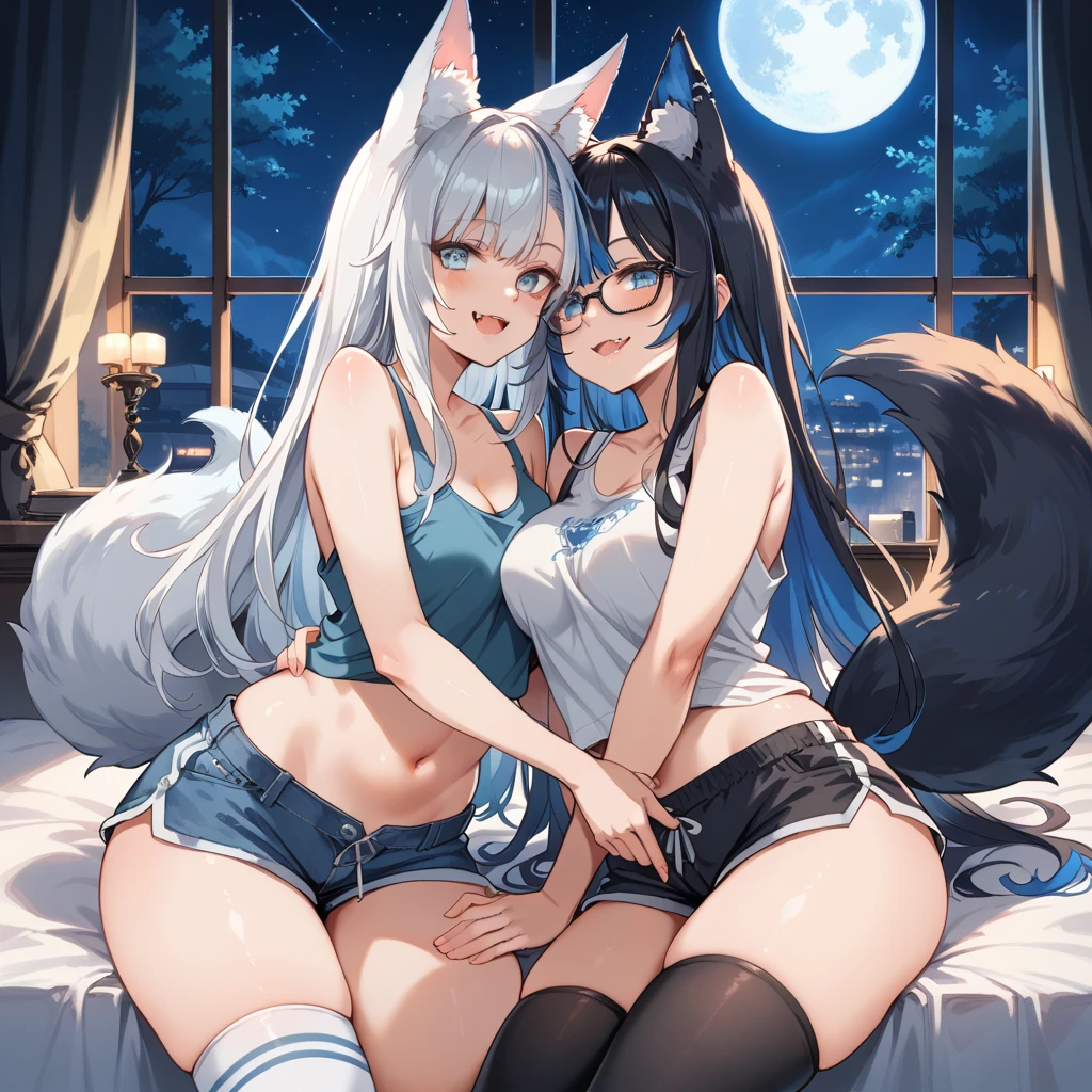 girl, Wearing a wedding dress, White Wedding Dress, Full body painting, slim, Long legs　Dark blue hair girl, Cat ears and tail, Wearing a tank top and racing pants.　Loli body type　　Twin tails　Female genitalia is visible　　Detailed depiction of female genitalia　Flat Chest　Stern expression　With legs apart