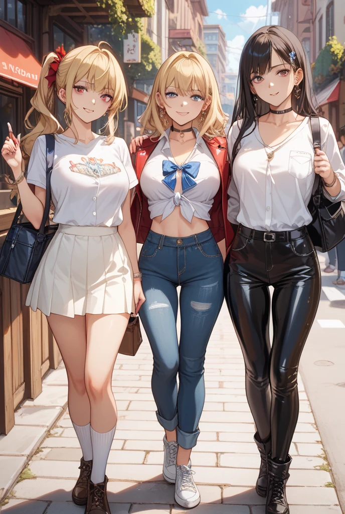 best quality,8K,high school girl,zippered track jacket,smiling,gravure idol,Model,beautiful girl,down hair,alluring Multiple girls are depicted,uniform,cardigan,blazer,uniformにリボン,girl,masterpiece,highest masterpiece,long hair,perfect face,big bust,cleavage,erotic cute,sexy girl),Angelic cute girl,Naughty Girls,Too beautiful girl,Future Fashion,Cutting-edge fashion,Model,Full body image,perfection,Colorful
