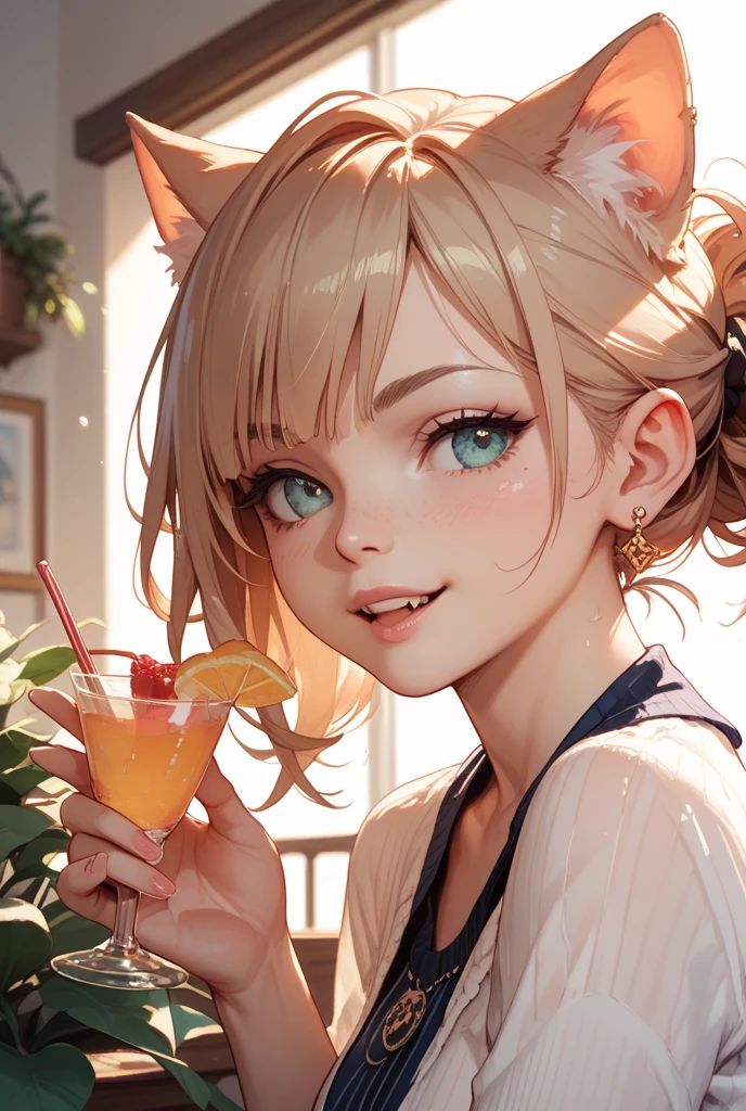 (brown_hair,orange_eyes,beautiful_hair,beautiful_eyes,1_beautiful_girl,cute_face,beautiful_face,pretty_face,beautiful,best_quality,good_???????,bar,counter,night,bunny_girl,bunny_ears,bunny_tail,bunny_suit,Fishnet_tights,high_heel,