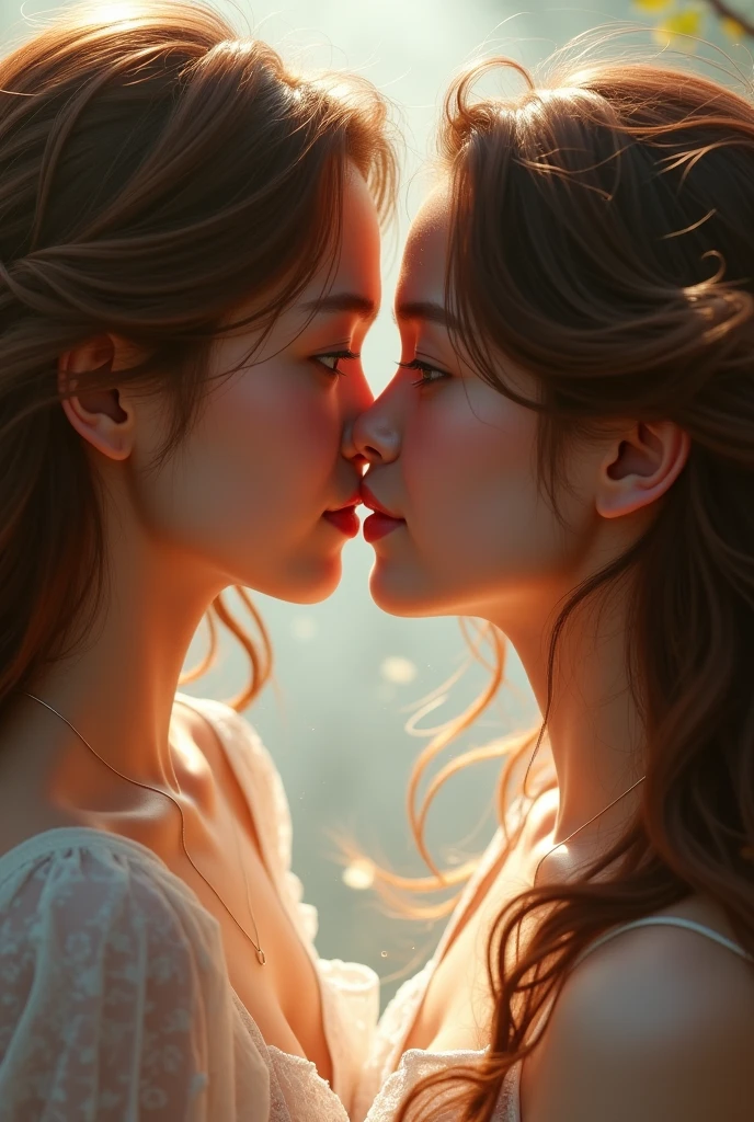 The woman kisses the other herself
