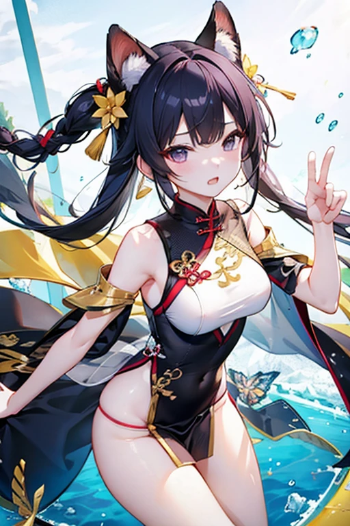 ((Highest quality)), ((masterpiece)), (detailed), One girl, sexy、Flat Chest、9-year-old girl、Spread your legs、A big smile、Twin tails、Anus is visible、Flashy costumes of idols、Spread your genitals with both hands、Lower body naked