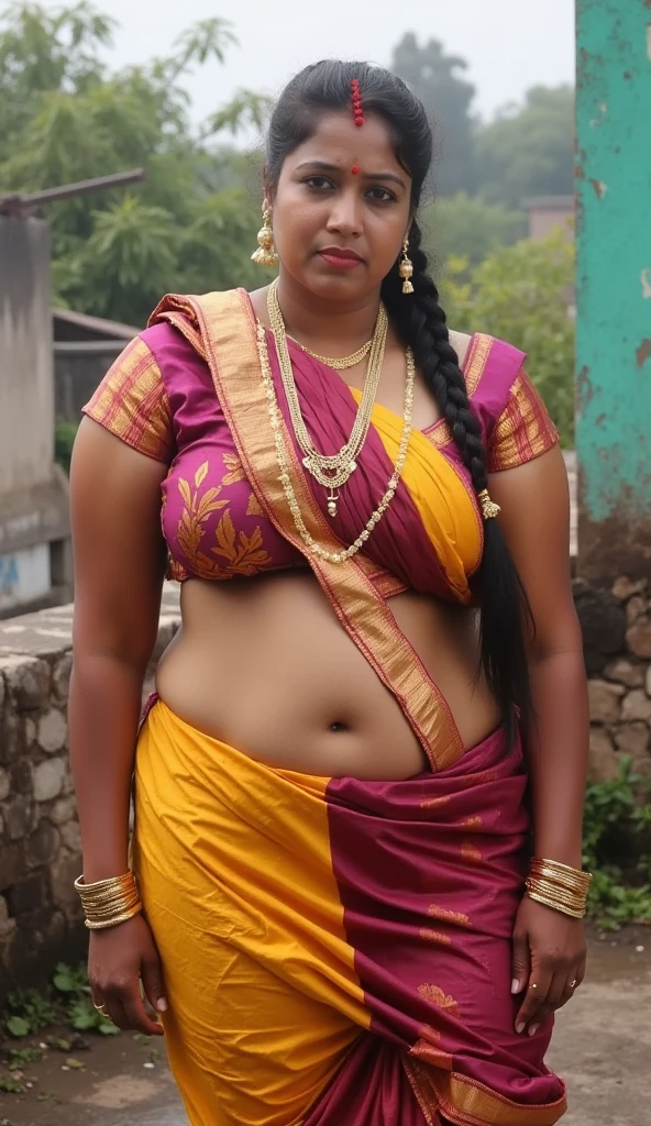 Looks like Anushka Shetty, stunning Beauty, wearing traditional stanapatta a strapless bra made of one piece of cotton cloth, thick figure, fleshy body, curvy, bulky figure, heavy physique, full figured woman, low waist saree, bold saree look, a close up of a woman in a colorful dress with a flower in her hair, extremely gorgeous woman, matchless beauty, queen, very beautiful enga style, with colourful intricate, candid shot, traditional beauty, candid picture, orange details, wearing intricate, candid portrait photo, with kerala motifs, wearing an elegant tribal outfit, orange and turquoise, orange and teal color, * colour splash *, traditional, stunning visual, highly detailed armpits, provocative beauty, attractive, captivating, goddess of lust and desire, sizzling, skin pores,