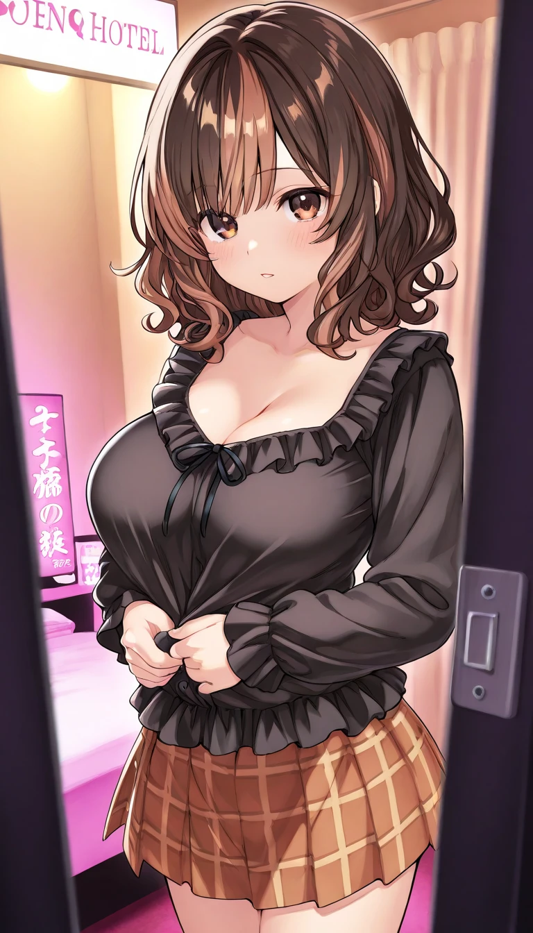 High resolution,masterpiece, Highest quality, Kuo Shenlin , heterochromia , Brown hair, smiling , (((nsfw))) , (((busty))),1girl, sensual body, Her cheeks flushed , silk lingerie , shopping , store