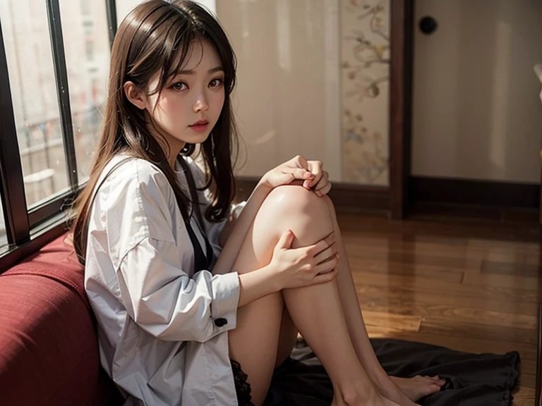 (masterpiece、hightquality、high-level image quality、16K resolution)、(Hello sadness)、(Women in Japan、in her 20s)、(sad)、hatsuharu、(Own room,Darkening the room、Turn off the light)、perfect anatomia、Beautiful limbs、Very cute、I want to protect you、(Gives me sadness、hopelessness)、Rough look、during night、Sitting far away from the window、professional photograpy、