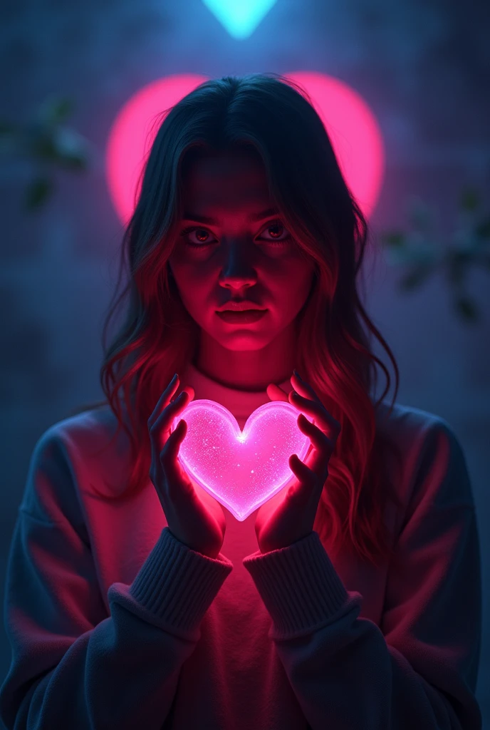 A beautiful woman with long brown hair, blue eyes, wearing a white shirt and hot pants, holding a neon red heart necklace, looking at the viewer, in a night scene with colorful hydrangea flowers, (best quality,4k,8k,highres,masterpiece:1.2),ultra-detailed,(realistic,photorealistic,photo-realistic:1.37),detailed facial features,detailed eyes and lips,highly detailed skin,studio lighting,dramatic lighting,vivid colors,beautiful scenery,lush foliage,intricate details,elegant pose,cinematic composition