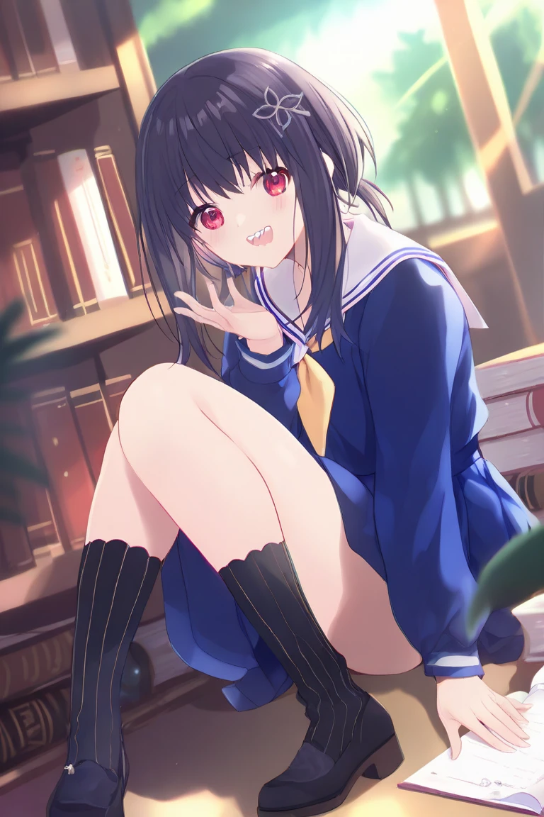 Shinjuku skyscraper district full moon night big moon elementary school girl 8-year-old flat chest black hair long hair eyes are purple ((1 person)) Cardigan on top of white long-sleeved sailor uniform Lower body navy blue full body show panties