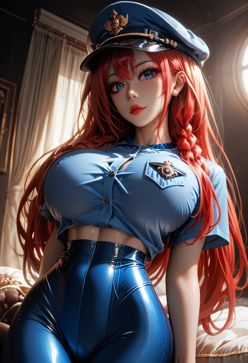 (masterpiece), best quality, expressive eyes, perfect face, (prison jail cell background), (standing behind jail cell bars), (seductive look), (cleavage view), (1girl, 18 years old, Nami, fair skin, orange hair, long hair, wavy hairstyle, brown eyes, hourglass figure, thin body, skinny body, petite_body, large breasts, huge breasts, oppai, large cleavage, wide hips, thick thighs), (light-grey-blue_v-neck_full_body_prison_jumpsuit, light-grey-blue v-neck zip-up full jumpsuit, exposed cleavage, long sleeve, cameltoe, prisoner number tag on jumpsuit), 