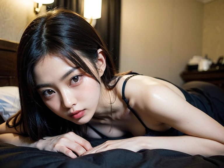 ((Realistic lighting、top-quality、8K、masterpiece:1.3))、Clear focus:1.2、1girl in、Pretty Face、The most beautiful girl in the world、beauty with perfect body:1.4、Slim abs:1.1、((platinum-blonde-hair、Colossal tits:1.3))、(Wearing ultra-thin black lace underwear:1.4、Gray stockings:1.2、)、(outside of house、Daytime:1.1)、the city street、Super fine face、Narrow-eyed、二重まぶた、Put your hands on your head、(lying on one's side on bed:1.4)、Open your crotch、Seduce me with a sexual expression、Detailed mouth、16-year-old Westerner、Short face、Beautiful light blown eyes that sparkle、Small face beauty、with round face、White beautiful skin、Teak Gloss、glowy skin、long bangs between eyes,、