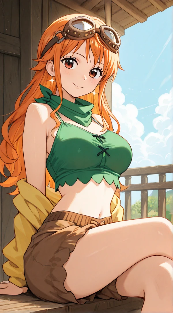 clothing cutout,midriff,white shirt,long sleeves,navel,white belt,shorts,green shorts,thigh boots,white footwear <lora:Ðанна ÑÑиÑен(kanne,short hair,two side up,hair between eyes,brown eyes,medium breasts(Ñм одеждÑ):0.7> <lora:Char-ZZZ-Nicole-V2:0.7> nicole demara,green eyes,big breasts,hair ribbon,hairclip,earrings, 1girl in full growth, best quality, masterpiece, ultra-detailed, high quality,good quality