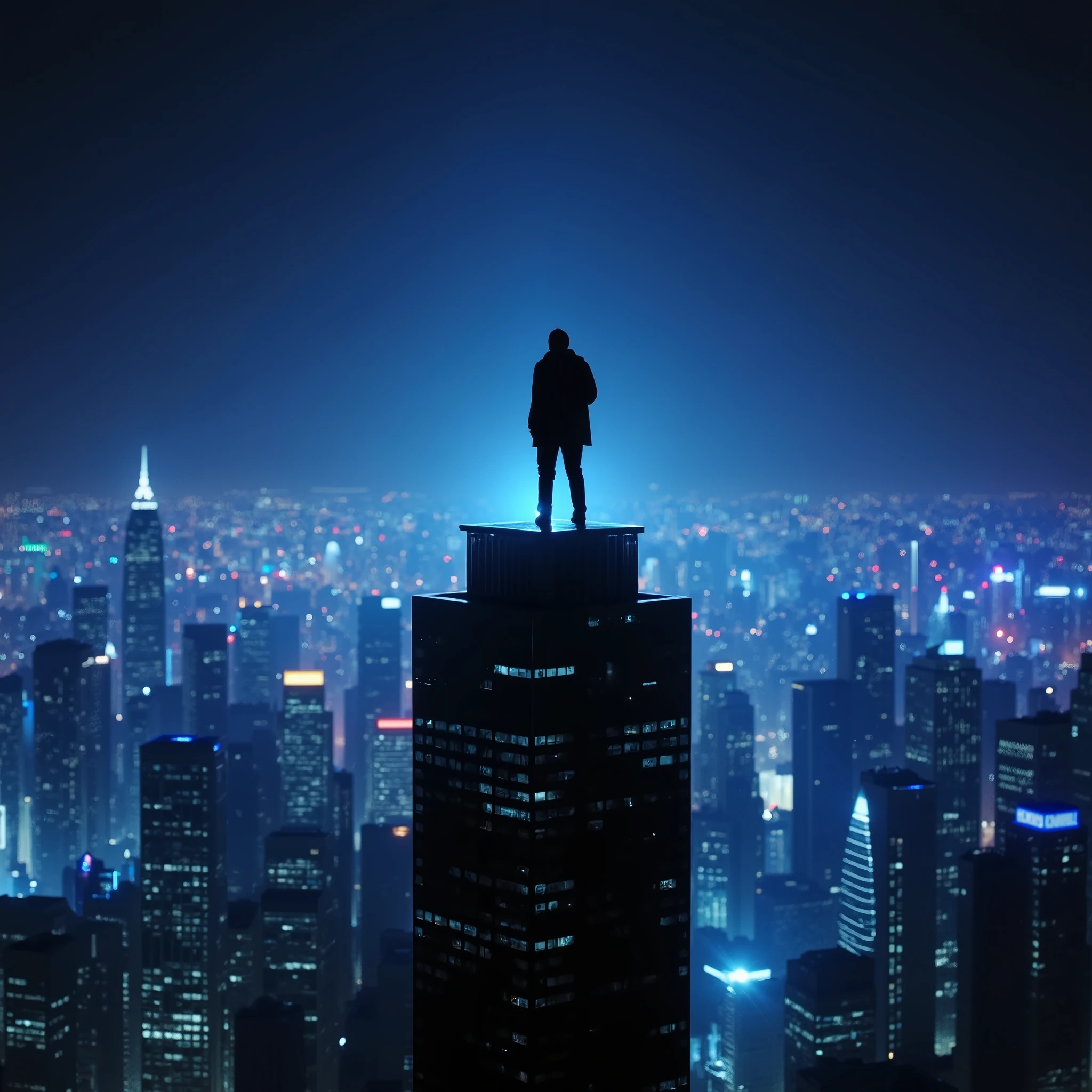 UHD, 4k, ultra detailed, cinematic, a photograph of
A silhouette photo of a person standing on a roof in the city at night, epic, beautiful lighting, inpsiring