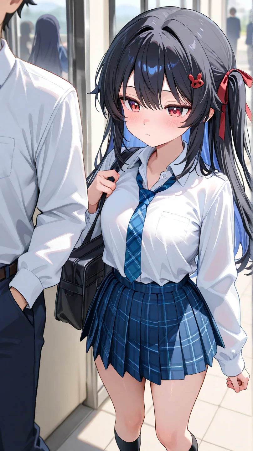 masutepiece, Best Quality,Illustration, Wallpaper, ultra -detail, Little Face Lori、(((molesting)))、Detailed eyes, Complex hairstyle、Sareme、((fear:1.5))、(Teary-eyed:1.5)、(((Cute underwear)))、(blouse、checked skirt)、ample breasts、((Morester))、((Girl being taken off her skirt by a man))