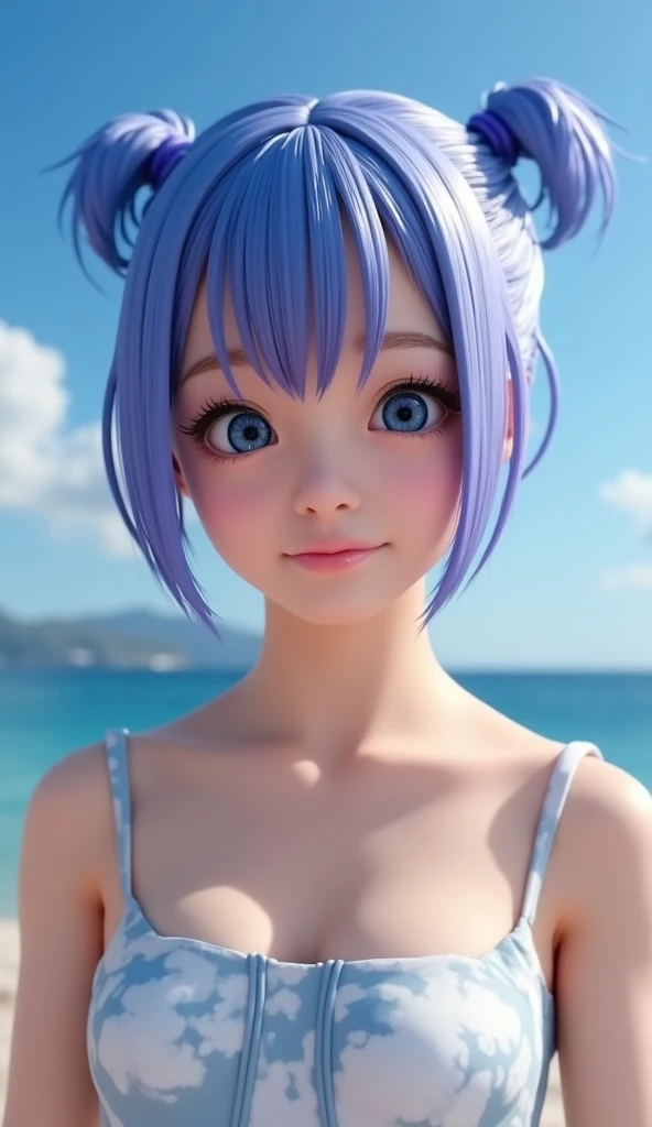 Light blue hair, small breasts, bikini, snotty-eyed loli