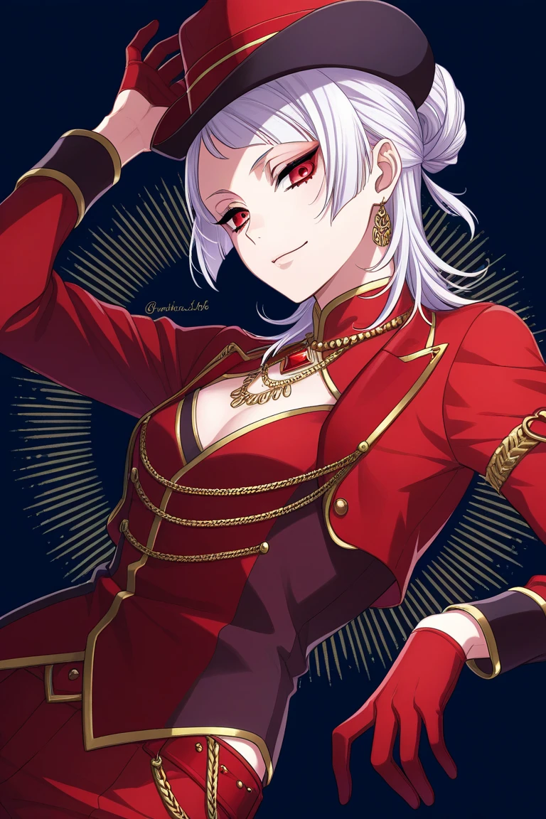 Young guy, short white hair, Cat's ears, red-eyes, Idol's clothes, open torso, Tatoo, smirk, Masterpiece, hiquality