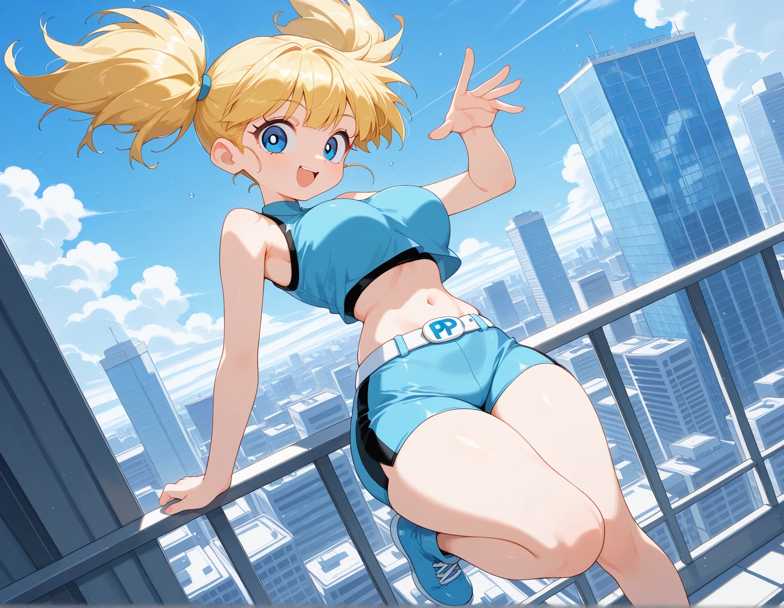 1 girl,Blushing,surprised, crouching, ((((female giant))),Giantess art, Giantess, The girl is 50 meters tall,((Full body shot)), ((Cammy from street fighter)), ((Green leotard)), ((Tight clothrs)), ((cameltoe)), 1 anime girl, ((blonde hair)), standing in the middle of a modern miniature city, towering over buildings,(((Leaning forward))), ((looking to viewer)), ((front footage)), ((large breasts)), ((perfect legs)), ((thick thighs)), bending over modern miniature city,in the middle of a tiny miniature city, a girl taller than buildings, leaning over buildings, ((tiny people under her))