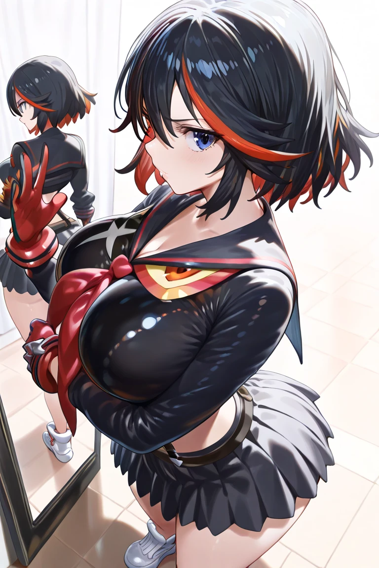 Super energetic elementary school girl , masterpiece, highest quality, abstract, psychedelic, neon, (honeycomb pattern), (creative:1.3), fantasy 00d、Spreading black hair、bob cut with trimmed ends、flat chest、Thin crotch、con、stand on the sidewalk、belly button、High-leg style、red cloak、pointed nipples