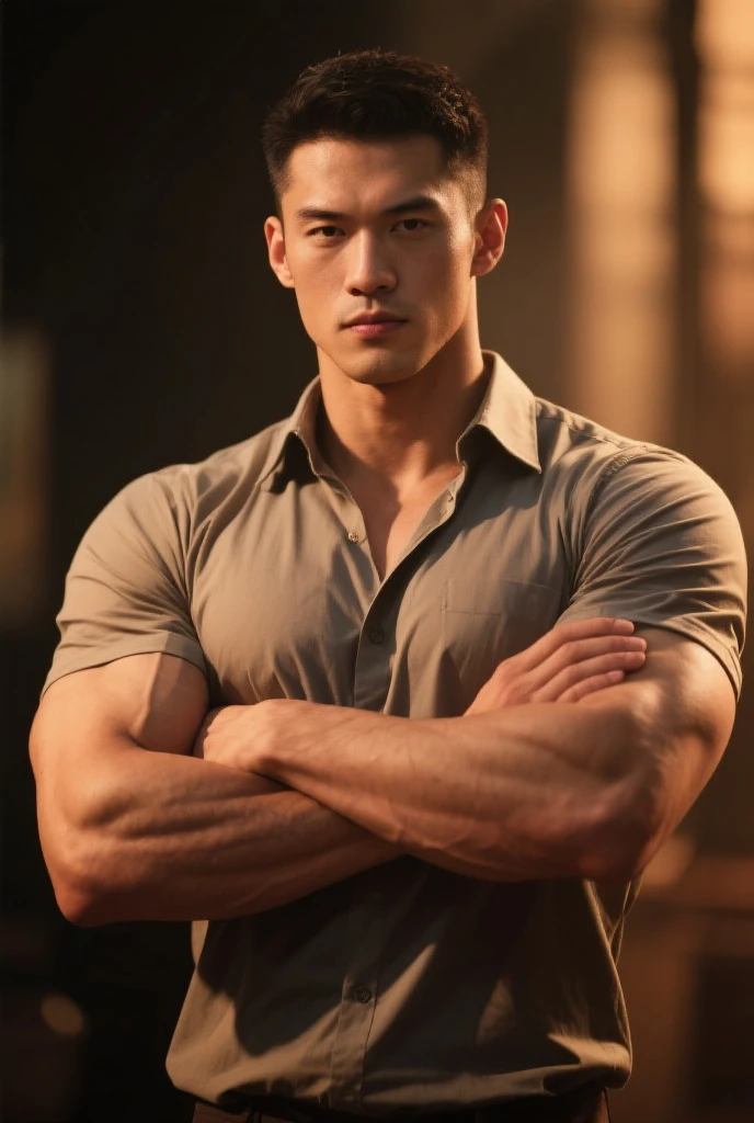 1人,A 50-year-old Chinese muscle man,Wearing a field military uniform and holding a firearm,Upper body,gentlesoftlighting,masterpiece,best quailty,8K UHD,digital DSLR camera,filmgrain,Midjourney and greg rutkowski's Fujifilm XT3 realistic painting art