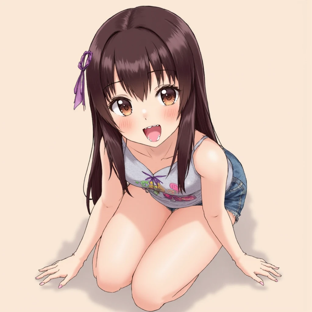 Naked cute girl Seated and open the crotch A large, erect and exposed clitoris Short twin tail hairstyle Hair color: Brown Japanese Plump areola Thick and large erect nipples Blushing in ecstasy