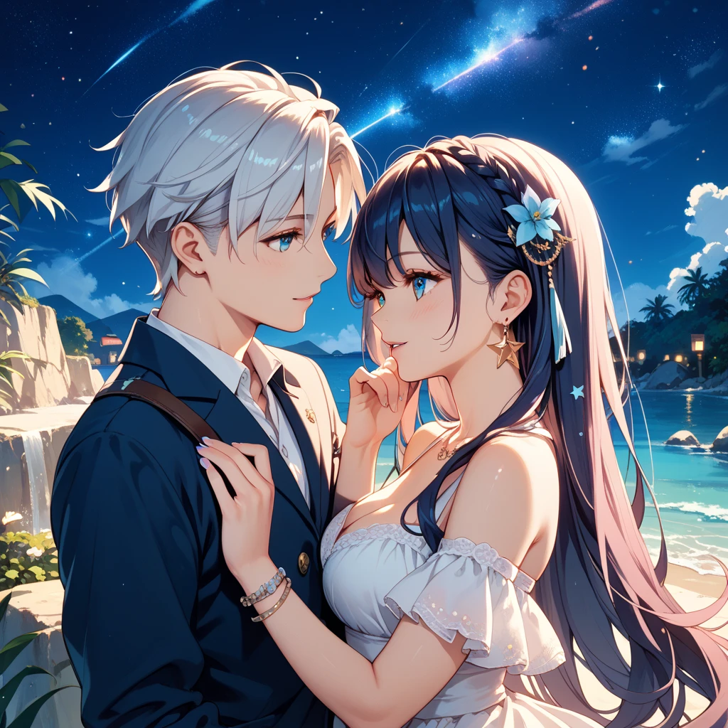 starrysky,nigh sky,As estrelas,themoon,Lovers,love heart,sweet,𝓡𝓸𝓶𝓪𝓷𝓽𝓲𝓬,Hand in hand,couple,the night,blissful,emotive, Love Xuan,dream magical