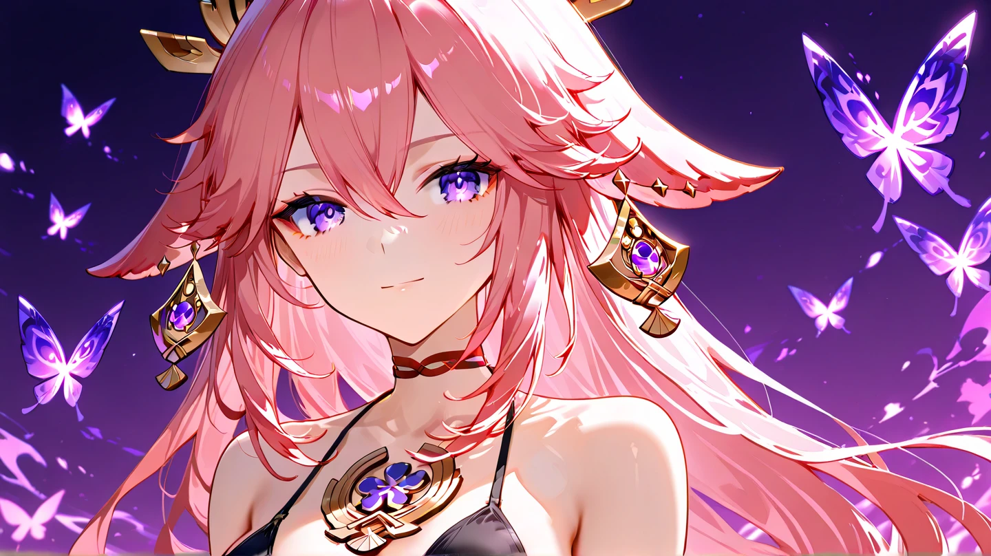 japanese woman, sexy body, realistic masterpiece, top quality, absurdity, Elysia (Miss Pink Elf) (Honkai Impact), slit eyes, Elysia (Honkai Impact), elf, pointed ears, 1 girl, breasts, split, pink hair, solo, headdress, smile, blue eyes, long hair, viewer, open mouth, bangs, :d, sky, stars (sky), black shorts, big breasts, starry sky, shorts, night sky, arm back, night, long sleeves, Pink eyes