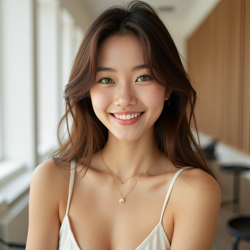 RAW photo, face portrait photo of beautiful 24 y.o korean woman, cute face, wearing black dress, happy face, blonde hair,hard shadows, cinematic shot, dramatic lighting