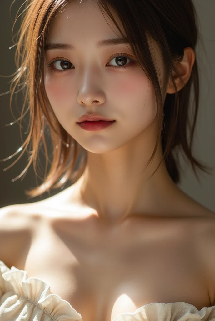 ((naked))(masterpiece, professional lighting, 16k, 8k wallpaper, RAW photo, realistic:1.8, Super detailed, natural gentle lighting, fine skin, detailed face, fine eyes, texture skin, cinematic composition, detailed background:1.2 ), , cute beautiful woman with perfect body: 1.4, slim breasts: 1.2,