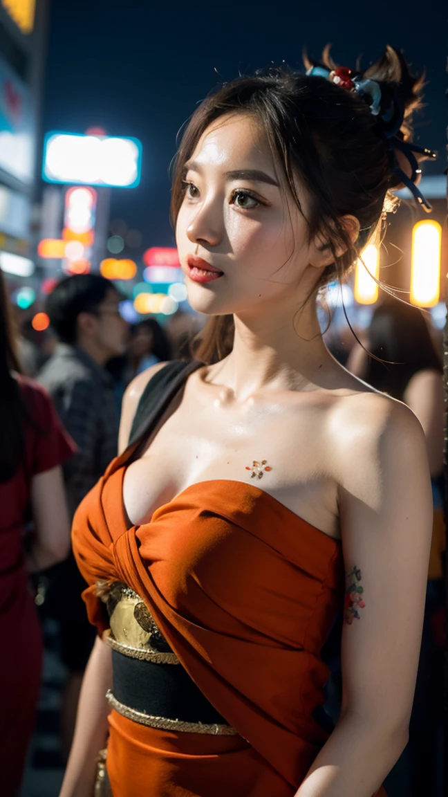 (8K, Raw-Photo, Highest Quality, ​masterpiece: 1.2), (Photorealistic, Photorealistic: 1.37), 1 girl in, Indian women, Streetscape of India, ((Multi-colored costumes)),Wear a mixed color brause, nighttime, profesional lighting, Very small knit, The tip sticks out, areola protruding, pubic-hair 모양이 선명하게 보이는,  many eyelashes , jet-black lips,  pubic-hair, the lower abdomen bristles, thin, Because of its large size,  The plot is very large, pubic-hair가 매우 튀어 나온다,/