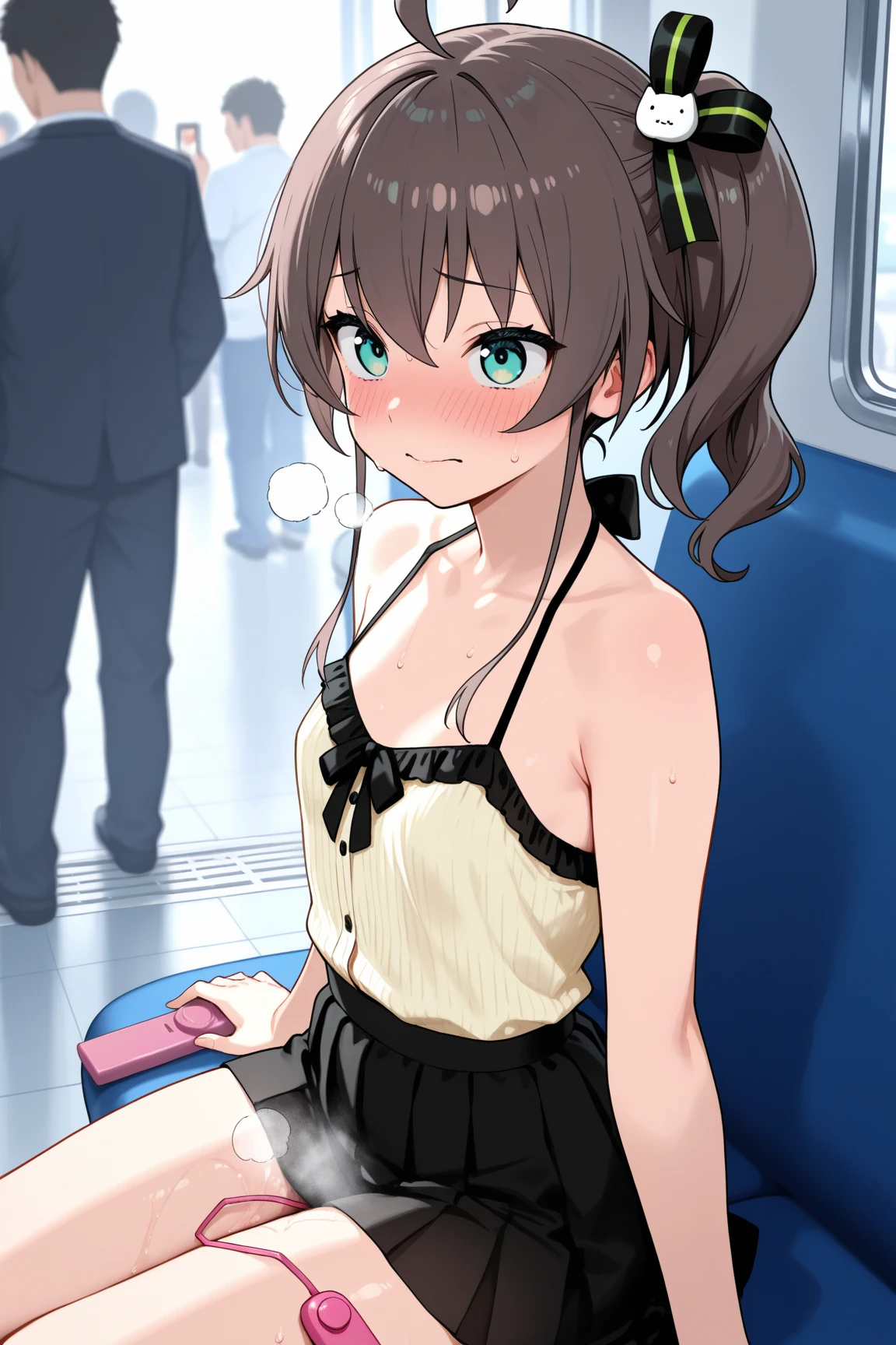 (((Browsing Caution, Close Up Facial , Front view , From below , Movie angle))) ,(On all fours), break 1girl, 20-year-old, (close your eyes),(((Embarrassing, Excited, Fascinating, In the heat, orgasm,Blushing,shortness of breath, Very humid,vapor、Man grabbing woman's breasts))) , break (((Bright pink and green hair))),(Semi-long hair tied in one piece、Add a light pink ribbon to the end.:1.3),(((Two-part bangs , middle part, Bangs parted in the middle, Side-swept bangs))), (amount:1.3), (Small breasts:1.0) ,((Sweaty skin, Dripping , girl trembling with Sexual climax, Cum in pussy, pubic hair)) ,Thin dots, feminine, Slightly muscular, Dynamic pose,((((vagina,Sex, A boy and his penis,Heterolo, Women in front and men in back , dorsal position, Cum in pussy, pubic hair)))), break, (((White - Solid - Short Sleeve - Safari Shirt ,Bottomless))), break, (((Midnight,On the bed))),(masterpiece), (Realistic), (Highest quality), (Super detailed), wonderful, ((A face with attention to detail)) , clavicle, High resolution , (Super detailed), Smooth, 16K, Vibrant colors,vagina,Sex,