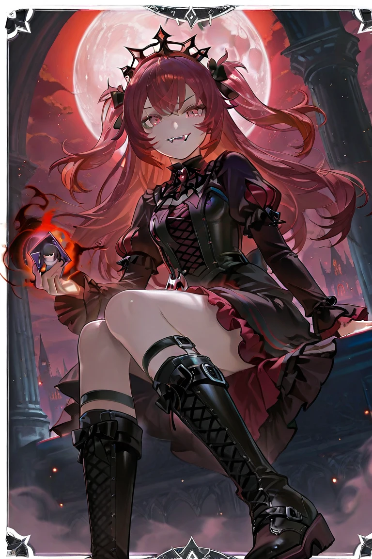 ((giantess girl. bottom of the ocean:1.2)). Beautiful girl leans out from behind the church、Look down on us. The church sank to the bottom of the sea. Girl wears a purple Gothic ta style dress. She looks younger. Her eyes are big. she is smiling. Wriggling tentacles. Broken church.