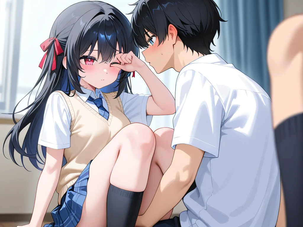 Long black haired girl、20age、clear、White luxurious lace long slip、In underwear、Being raped、A man is touching my crotch、、Standing posture、classroom、Shyness、Crying face、resistance、fear