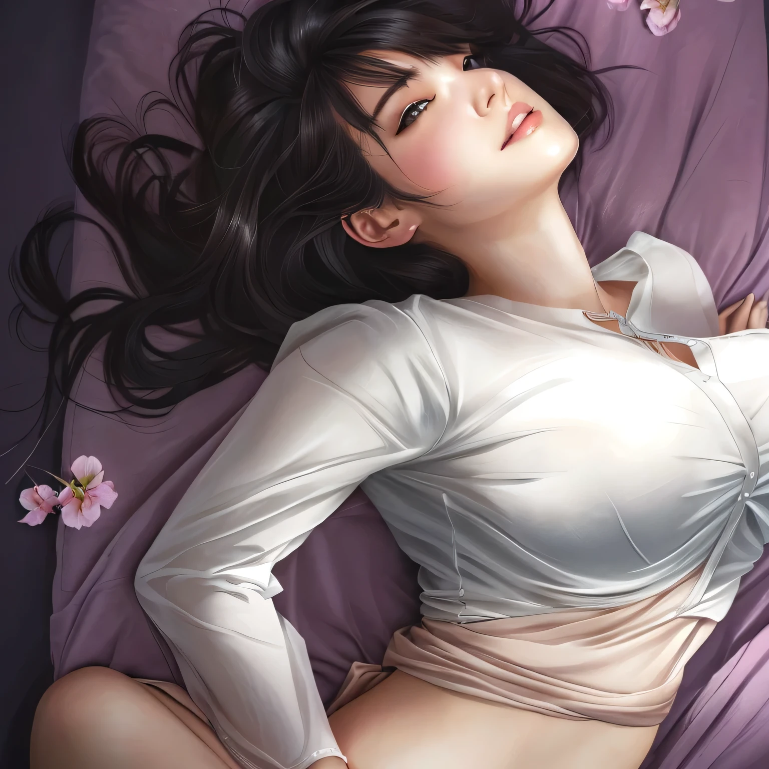 (((on back))), (((lie on bed))), (((spread legs))), ((vaginal, missionary, POV)), Large Breasts, (((Vaginal,Sex))), ((penis)), (((Cum in pussy))), (((sperma))), (((Royal Bed))), (((Perfect Anatomy))), (masterpiece:1.2), (highest quality:1.2), (Very detailed:1.2), (((closed eyes:1.5))), (((nose blush))), wince,(orgasm:1.5), (((open mouth))), (highest quality), 1 Female, (((bob cut))), (((Black Hair))), blue eyes, Braiding, single Braiding, (Mature Woman), skirt, (((beige sweater))), (((pink cardigan))), housewife,Sexy Woman, Bright colors, Natural light, Hair between the eyes ,beautiful, (Detailed face:1.2), Showcase, (Perfect Eyes:1.1) ,(Realistic:1.1), 8K Ultra HD,