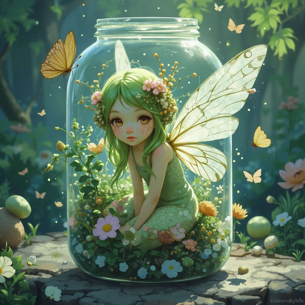 fairy doing alchemy with herbs