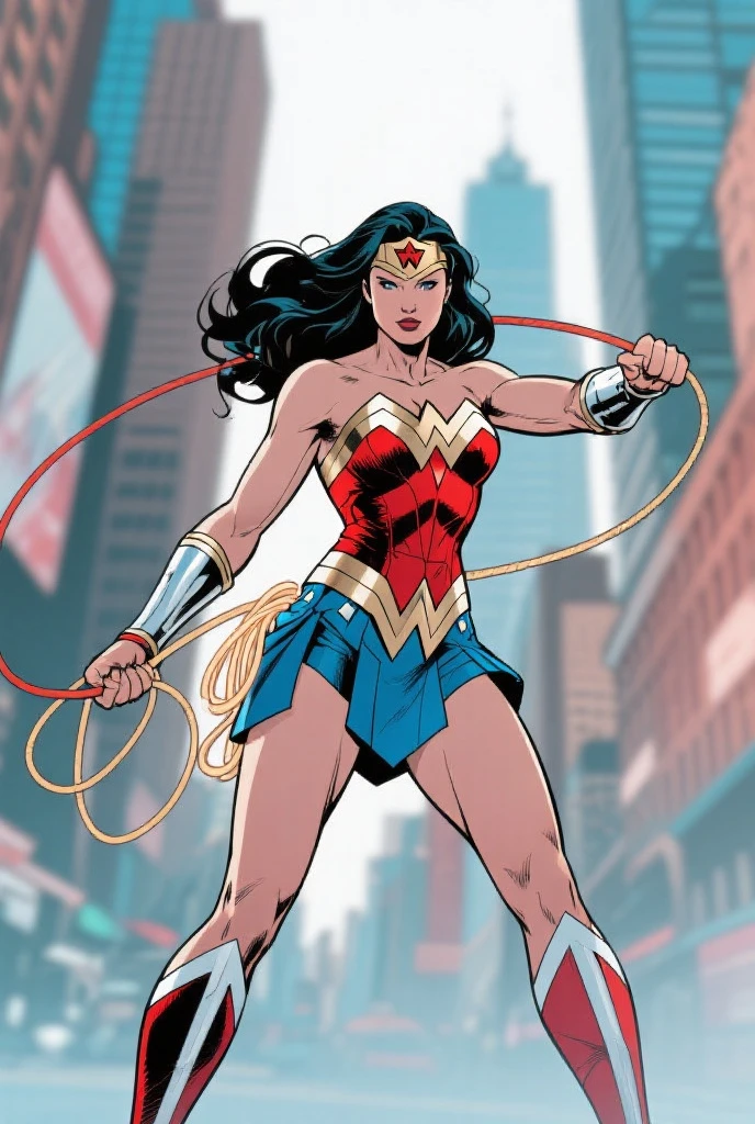 one very muscular, Powerful Wonder Woman in a dynamic flying pose, with a confident and determined expression on his face. Her iconic superhero costume is highly detailed, mostrando as texturas e contornos do tecido. As cores vibrantes do traje, including the bright red cloak that flows behind him, Crie um impacto visual impressionante.
The work has a medium of comic book illustration, capturing the essence of the beloved DC Comics character. The lines and shading are crisp and clean, giving the image a dynamic and energetic feel. It combines elements of traditional hand-drawn artworks with digital coloring techniques, resulting in a visually stunning piece.
Enquanto Wonder Woman assume o centro do palco, the background features the iconic skyline of Metropolis with its towering skyscrapers, todos banhados pela luz quente do sol. The buildings are highly detailed, featuring a blend of contemporary architecture and the classic art deco style that is synonymous with the world of Wonder Woman.
The lighting in the artwork is dramatic, with sunlight casting strong shadows on Wonder Woman's muscular physique, emphasizing their strength and power. Using highlights and shadows adds depth and dimension to the image, Bringing it to life.
The color palette of the work is rich and vibrant, with bold primary colors dominating the scene. O vermelho e o azul do traje do Wonder Woman se destacam contra os tons quentes da paisagem urbana, criando um contraste visualmente cativante.
Geral, This work is of the best quality, with ultra-detailed, realistic rendering. Every muscle and line in Wonder Woman's body is meticulously portrayed, highlighting his physical prowess and superhero status. Attention to detail creates a sense of realism, fazendo com que o espectador se sinta como se estivesse testemunhando o voo do Wonder Woman pessoalmente.
This prompt is suitable for