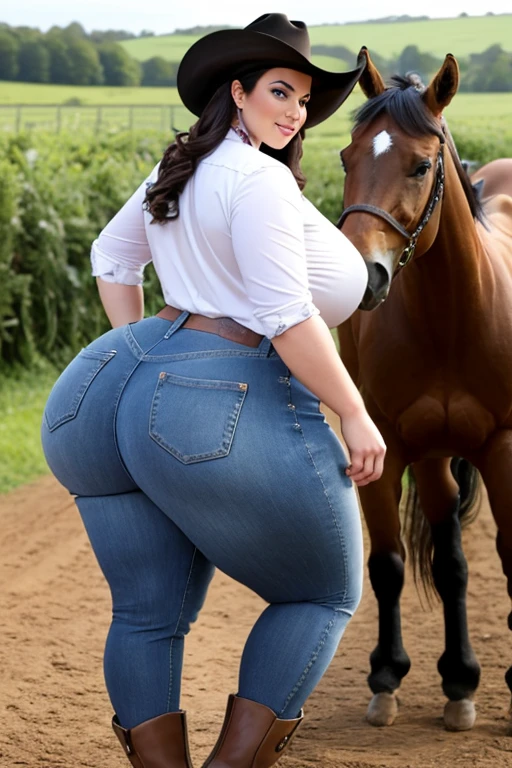 Highest quality, rear angle, low level shot, photo of a Solo milf, cowgirl at western, hot fleshy top-rated cougar, (nudely naked with cowboy belt), nude, cowboy boots, fullbody pose, outdoors, in scenic high-fantasy country side woodlands, athletic body, big butt, (detailed skin), intricately detailed, overcast weather, dappled lighting, crepuscular rays, shadow casting, film grain, volumetric fog, photographed on a Canon EOS R3, 105mm F/2.8 VR Macro Lens, HDR, 8k, (sharp focus), cinematic film still from lord of the rings, BREAK, surrounded by green forest view vibe while riding a stallion-horse with impressive huge horse cock),BREAK, (masterpiece),(best quality),(masutaa piisu), BREAK, ((a mature woman riding on top a donkey, the donkey is displaying its huge horse-penis)), must generate donkey cock for the stallion-horse, riding on a horse, lewd quality, NSFW quality,