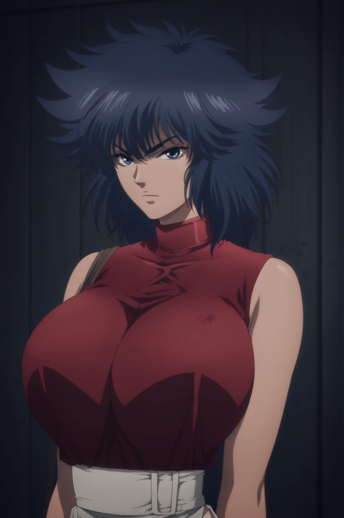 anime artwork of  <lora:Bible Black style:0.2>
 <lora:Nami kozono:0.8>
Nami kozono a woman with purple hair and black rob standing in a dark ritual room,1girl,solo,breasts,short hair,ribbon,hair ribbon,yellow eyes,ponytail,purple hair,makeup,lipstick,wall ,purple hair, choppy hair, nerd, eroge,anime,manga,nsfw,cartoon,Adult animation,explicit,Original video animation, Baiburu Burakku style, Bible Black style, anime style, key visual, vibrant, studio anime,  highly detailed