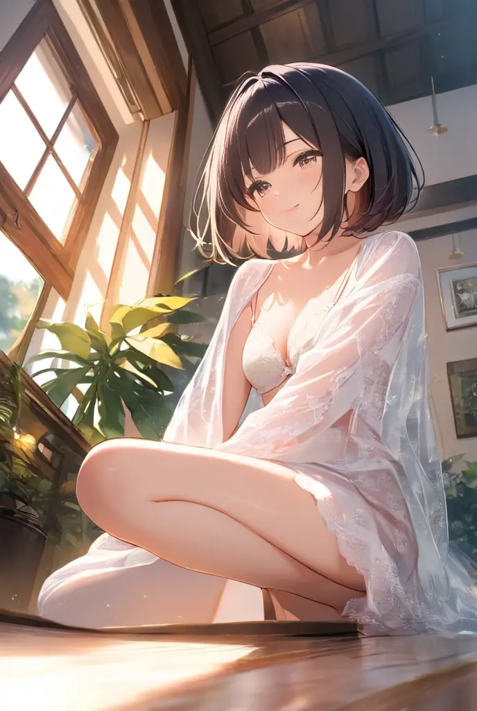 (best quality,4k,highres,masterpiece:1.2),ultra-detailed,realistic:1.37,portrait,bedroom,gentle light,serene,soft focus,subtle shadows,peaceful ambiance,smooth skin,delicate features,elegant profile,black short hair,graceful posture,luminous complexion,relaxed expression,peaceful environment,serenity,ethereal atmosphere,cute girl,no clothes