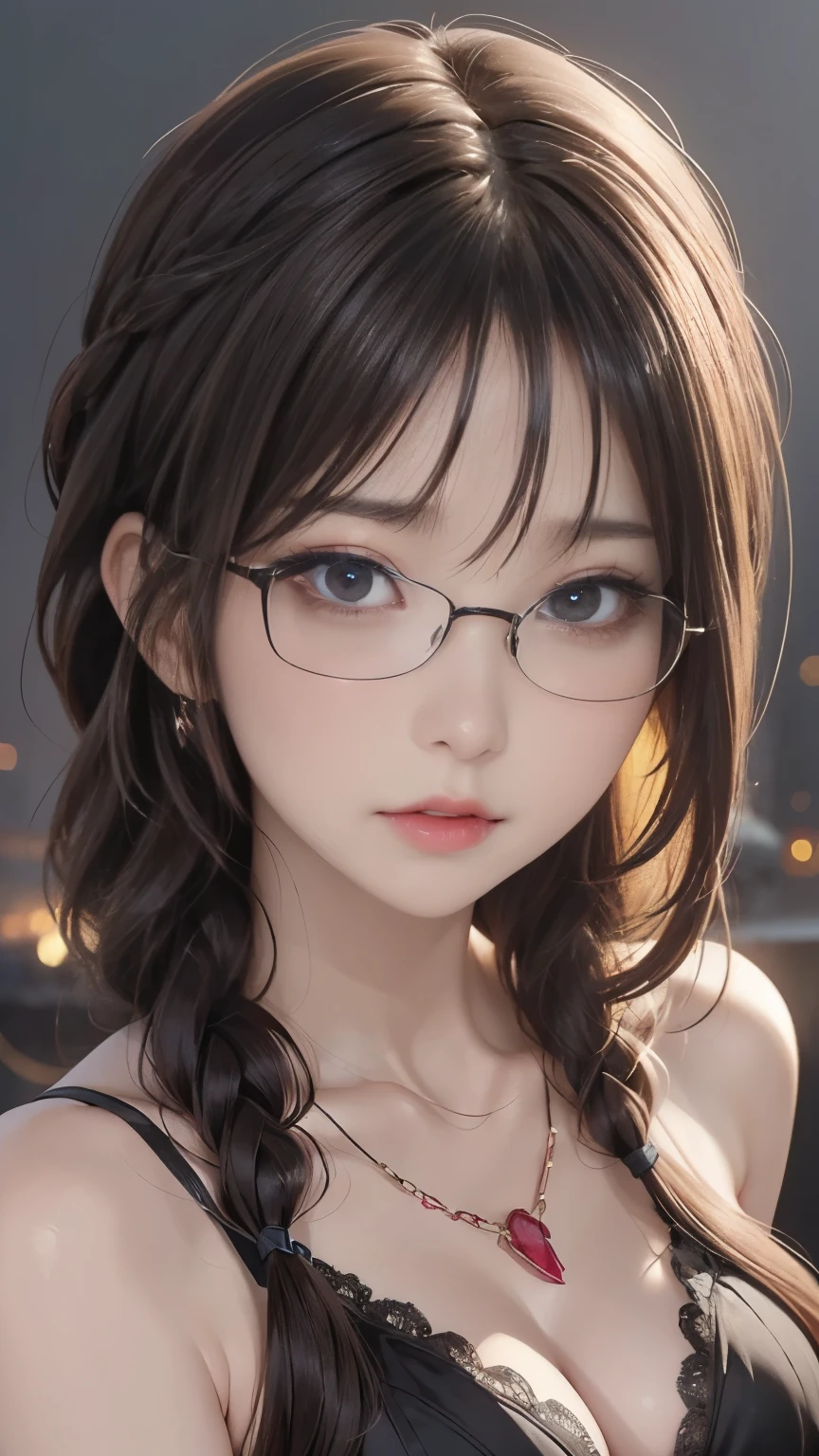 (  top quality, The best illustrations,high resolution:1.2),(Villain of demon:1.1), ( Witch:1.5),(evil:1.5),( horror fantasy:1.5), (((evil eyes,Well-trained abdominal muscles))),(Fatal Beauty,Attractive beauty) ,(A supple and powerful physique),(Sensual charm),(Mysterious charm:1.1),(Captivating silhouette), (ink and watercolor:1.5),(Ominous Scenery :1.5),(A lot of dust rises:1.5),(wonderful:1.5),(top quality,masterpiece:1.5),  (Powerful figures:1.1、Big Breasts:1.3) 、 ((((Glasses,braids,close up sexy shot, cute, Evil Ruby's Cursed Necklace )))),(((Glasses、Big Breasts,braids))),pretty face,  raise my eyebrows , ,(Fatal Beauty,  charming beauty ) ,(Mysterious charm:1.1),(Big Breasts、Attractive silhouette),  HD texture 、High Quality Shadows, beautiful and delicate face   、 Beautiful and delicate sticky liquid dripping from eyes  、 ray tracing 、 20th generation、 cute K-POP girl、( The Face of Korea )、Thin face、( Ulzan-6500-V1.1:0.6)、 The face of pure loss _v1 , ( beautiful and delicate face ,  beautiful and delicate eyes,  Perfectly Balanced Face ,  high definition skin ,  detailed skin,  The optimal ratio is 4 fingers and 1 thumb :1.25)、 dslr、 One Beautiful Devil Woman from Hell,   seductive girl , Real Girls, Gurwitz,  Gurwitz-style Artwork , Girl Roleplay, Realistic 3d style, cgstation Popular Topics,,  8K portrait rendering ,（truth，truth：1.4），(Girl in Glasses :1.2)、cheek、 glossy lips、(32K:1.9, Highest quality, masterpiece, Ultra-high resolution), Professional camera work:1.6, Very detailedな肌と顔の質感:1.3, Always accurate, Very detailed, ((24-years-old, Undercover Agent, Dark dungeons:1.4, sexy asian girl with glasses and a tattoo on her chest, artwork in the style of guweiz, with glasses, seductive anime girl, guweiz, photorealistic anime, beautiful alluring anime woman, photorealistic anime girl render, extremely detailed artgerm, beautiful anime girl, hyper realistic anime, beautiful anime portrait, 3 d anime realistic