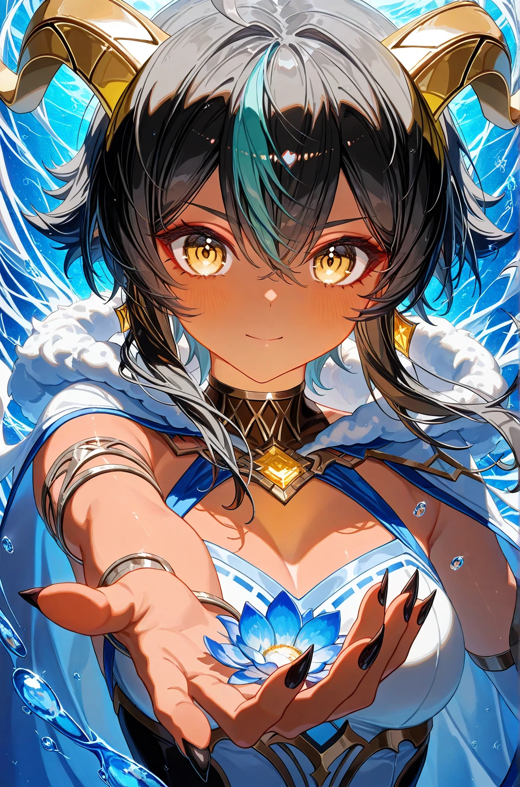  yor briar, anime style beutiful woman, 1girl, happy, smile, with sparkling eyes and a contagious smile:1.1),looking at viewer,red face, closed mouth, beautiful detailed eyes, super detailed skin, backlighting, bare shoulders, black background, black dress, black gloves, black hair, breasts, dress, earrings, fingerless gloves, floating hair, floral print, flower, gloves, gold earrings, gold hairband, hair flower, hair ornament, hairband, holding, holding weapon, jewelry, large breasts, long hair, looking at viewer, off-shoulder dress, off shoulder,red eyes, short hair with long locks, sidelocks, solo, spikes, thighs, two-sided dress, two-sided fabric, weapon, fighting stance , face, close up, from above, highest quality, high resolution. 