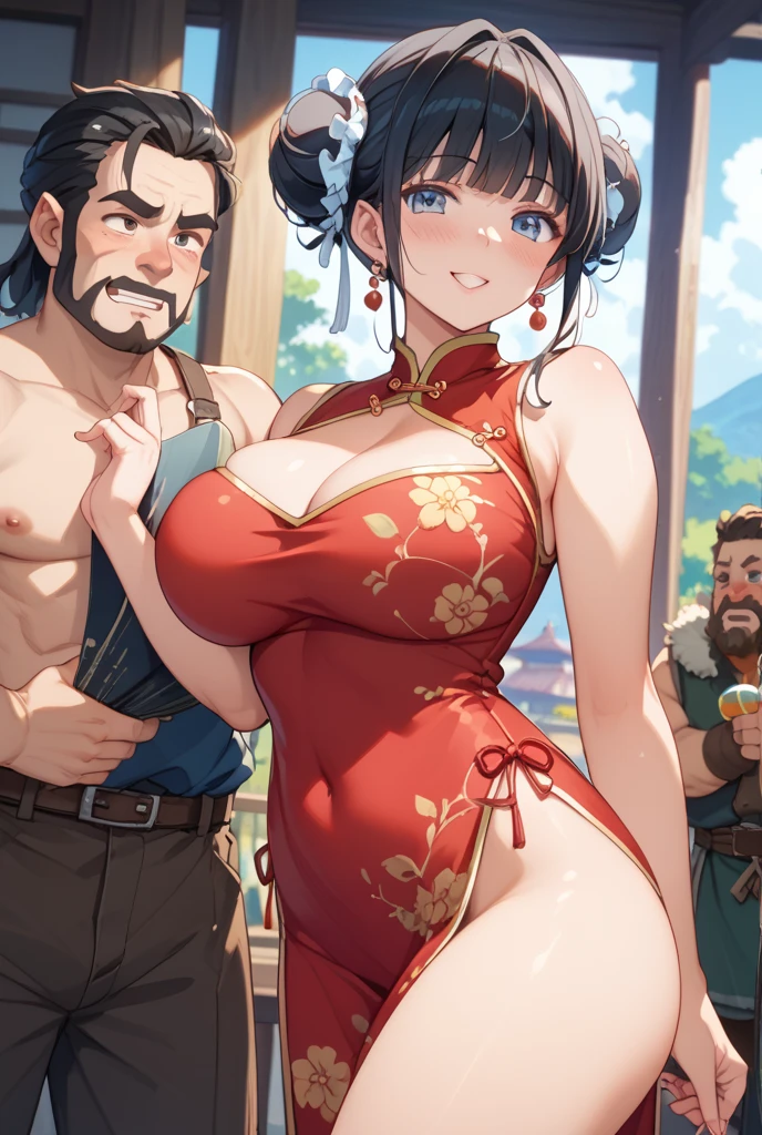 Erotic、Bedroom、Two naked people、Auntie and little boy My aunt has big boobs Sweat、Embarrassed expression、smile、No clothes straightshota Young man sucking nipples Auntie and her son Young man looking at boobs erection penis