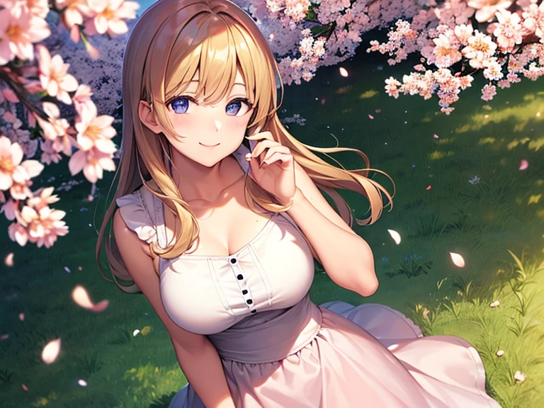 A breathtaking cherry blossom tree stands majestically in the heart of a serene park. Its delicate pink petals gently dance in the soft breeze, painting the landscape with hues of romance and tranquility. The tree's branches sway gracefully, adorned with an abundance of blossoms, casting a warm, inviting glow over the lush green grass beneath. The sun's rays filter through the trees, illuminating each petal with a golden hue, creating an ethereal and unforgettable scene. This magnificent work of nature is a true masterpiece, a testament to the beauty and wonder of the natural world.
