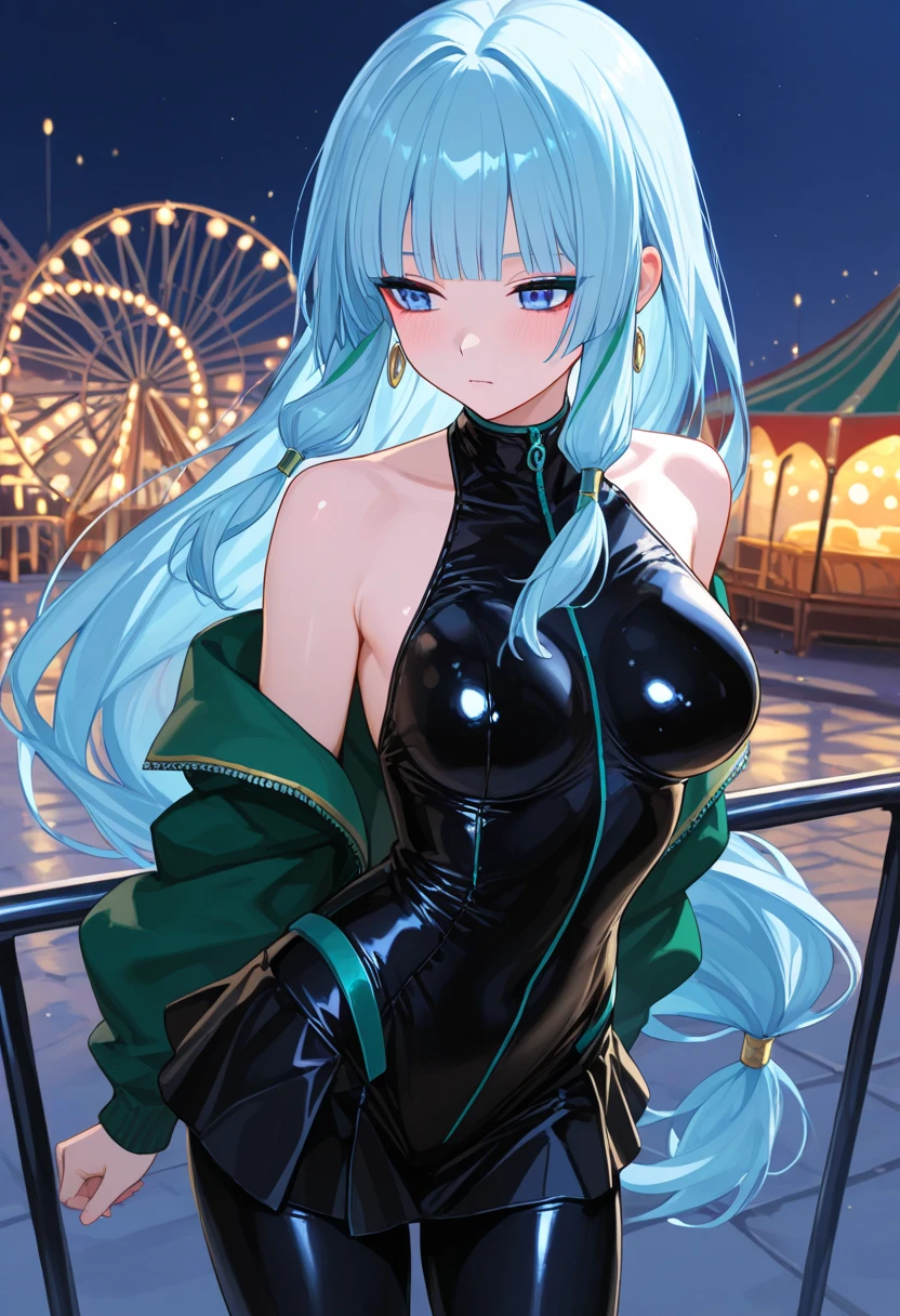 最high quality、Best image quality、masterpiece、With a girl((cute、15 years old、Best Bust、Medium Bust、Bust 85,Beautiful Blue Eyes、Spread your chest wide,Blonde lointail、Slender、The best valley、、Black Bikini、,Show the whole body、Black perforated gloves,Blue Mesh,Leaning forward greatly、Blue Sports Sunglasses、Blue Intercom,My whole body is wet、Face Paint、Grin、))high quality、Beautiful art、background((Night City、heavy rain、Lightning strikes、squirt)),Tabletop、Exquisite design、Visual Arts、Depth of written boundary、Best lighting、Highest detail、8k