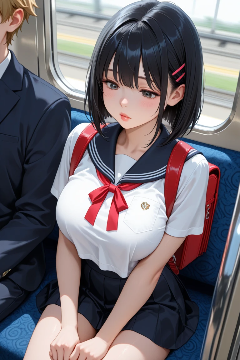 1girl,1oldman,realistic,8k,highres,(perfect face:2),perfect eyes,perfect body,ultra detailed face,looking at viewer,large breasts,massive ,cleavage,smiling,closed mouth
