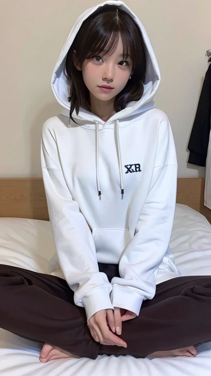 arafed asian woman in a white hoodie and black stockings, girl wearing hoodie, gorgeous young korean woman, korean girl, korean women's fashion model, ulzzang, wearing hoodie, 2 4 year old female model, in a hoodie, sun yunjoo, korean idol, jinyoung shin, white jacket, burberry hoody, she is wearing streetwear